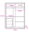 Grande armoire 2 portes coulissantes 150cm miroir et commode intégrée Zestal - 