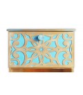 Table de chevet style oriental bois sculpté 1 porte bois bleu Monboly