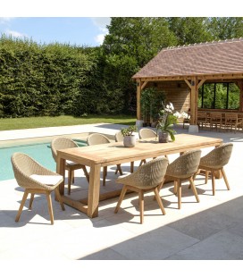 Ensemble table et 8 chaises de jardin en teck massif KODY