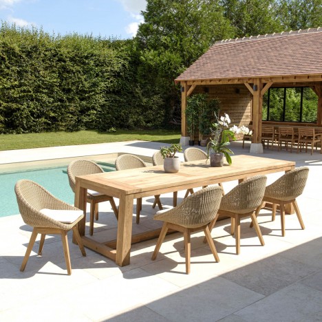 Ensemble table et 8 chaises de jardin en teck massif KODY