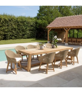 Salon d'extérieur table et 8 fauteuils en bois de teck massif KODY