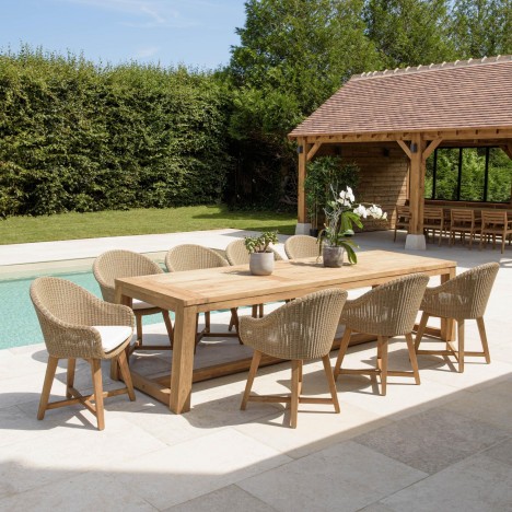 Salon d'extérieur table et 8 fauteuils en bois de teck massif KODY