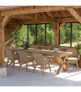 Aménagement de jardin grande table en bois de teck et 8 fauteuils KODY