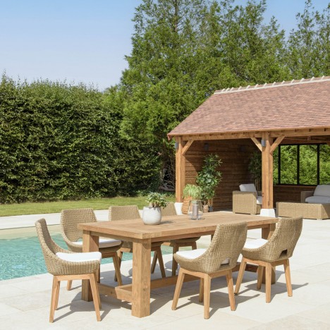 Table en teck massif 220cm et 6 fauteuils assortis pour jardin KODY