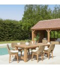 Table en teck massif 220cm et 6 fauteuils assortis pour jardin KODY