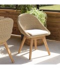 Pack mobilier de jardin table en teck et 6 fauteuils en rotin KODY