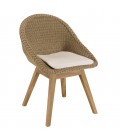 Pack mobilier de jardin table en teck et 6 fauteuils en rotin KODY