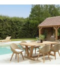 Lot mobilier de jardin table et 6 chaises en rotin et teck massif KODY