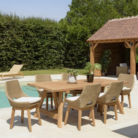 Salon en teck pour terrasse table 220cm et 6 chaises KODY