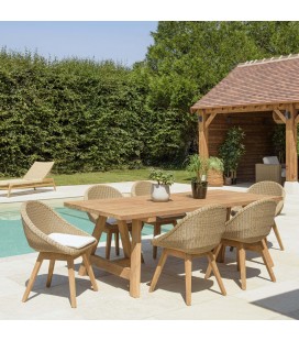 Ensemble repas d'extérieur en bois de teck table et 6 chaises KODY