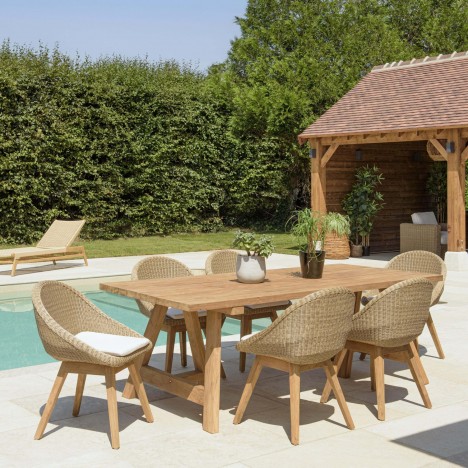 Ensemble repas dextérieur en bois de teck table et 6 chaises KODY