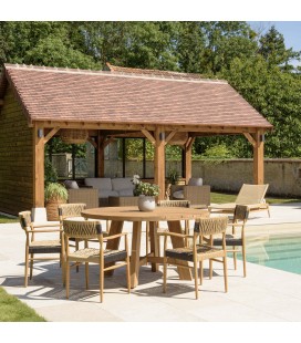 Mobilier convivial de jardin table ronde et 6 fauteuils rotin VOLANTIS