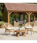 Salon de jardin pour couple table basse ronde et 2 fauteuils teck et rotin VOLANTIS