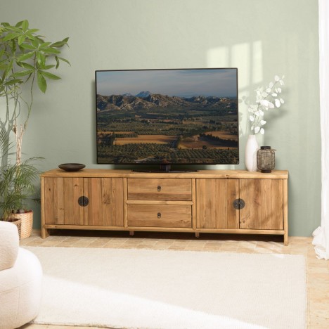 Meuble TV 240cm en bois massif avec rangements et style naturel BASTILA