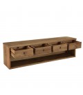 Grand meuble TV 200cm en bois massif 4 tiroirs et niche BASTILA
