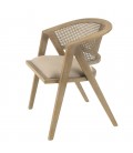 Chaise haut de gamme d'intérieur style naturel en bois rotin et tissu lin VITORIO