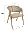 Chaise haut de gamme d'intérieur style naturel en bois rotin et tissu lin VITORIO