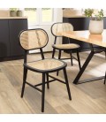 Lot de 2 chaises modernes en rotin naturel avec pieds bois noir VITORIO