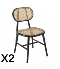 Lot de 2 chaises modernes en rotin naturel avec pieds bois noir VITORIO