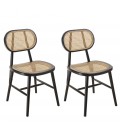 Lot de 2 chaises modernes en rotin naturel avec pieds bois noir VITORIO