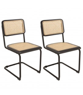 Lot de 2 chaises en bois et rotin avec structure en métal robuste VITORIO