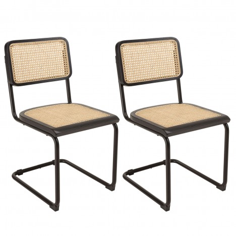 Lot de 2 chaises en bois et rotin avec structure en métal robuste VITORIO