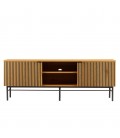 Meuble TV design en bois rainuré noir et naturel 2 portes 2 niches ESSENCIA