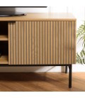 Meuble TV design en bois rainuré noir et naturel 2 portes 2 niches ESSENCIA