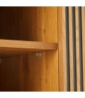 Meuble TV design en bois rainuré noir et naturel 2 portes 2 niches ESSENCIA