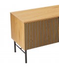 Meuble TV design en bois rainuré noir et naturel 2 portes 2 niches ESSENCIA