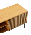 Meuble TV design en bois rainuré noir et naturel 2 portes 2 niches ESSENCIA