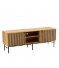 Meuble TV design en bois rainuré noir et naturel 2 portes 2 niches ESSENCIA