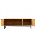 Meuble TV design en bois rainuré noir et naturel 2 portes 2 niches ESSENCIA