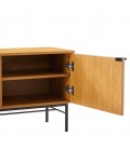 Meuble TV design en bois rainuré noir et naturel 2 portes 2 niches ESSENCIA