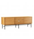 Meuble TV design en bois rainuré noir et naturel 2 portes 2 niches ESSENCIA