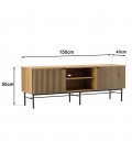 Meuble TV design en bois rainuré noir et naturel 2 portes 2 niches ESSENCIA