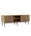 Meuble TV design en bois rainuré noir et naturel 2 portes 2 niches ESSENCIA