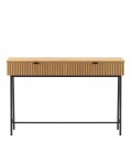 Console 2 tiroirs 120cm décor bois rainuré pieds noirs ESSENCIA
