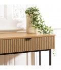 Console 2 tiroirs 120cm décor bois rainuré pieds noirs ESSENCIA