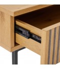 Console 2 tiroirs 120cm décor bois rainuré pieds noirs ESSENCIA