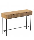 Console 2 tiroirs 120cm décor bois rainuré pieds noirs ESSENCIA