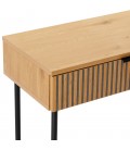 Console 2 tiroirs 120cm décor bois rainuré pieds noirs ESSENCIA