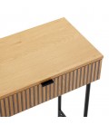 Console 2 tiroirs 120cm décor bois rainuré pieds noirs ESSENCIA