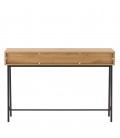 Console 2 tiroirs 120cm décor bois rainuré pieds noirs ESSENCIA
