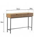 Console 2 tiroirs 120cm décor bois rainuré pieds noirs ESSENCIA