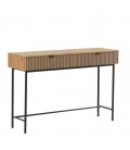 Console 2 tiroirs 120cm décor bois rainuré pieds noirs ESSENCIA