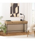 Bureau en bois design 140cm 2 tiroirs style bois rainuré ESSENCIA