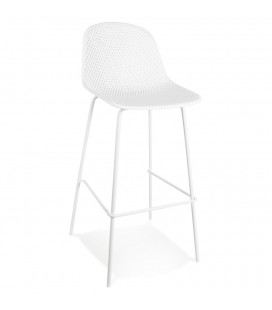 Tabouret de bar perforé LOKI blanc intérieur ou extérieur