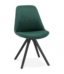 Chaise vintage RICKY en velours vert et pieds en bois noir
