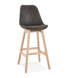 Tabouret de bar ASPEN en microfibre grise et pieds en bois naturel